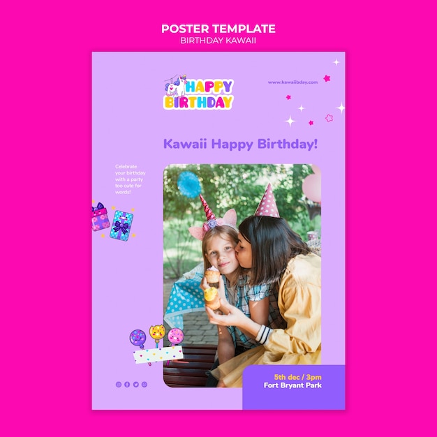 Flat design poster birthday template