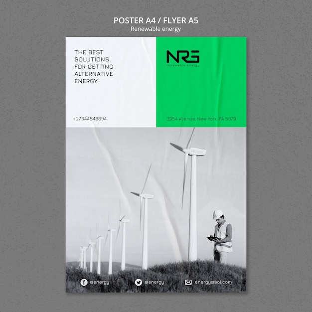 PSD flat design renewable energy poster template