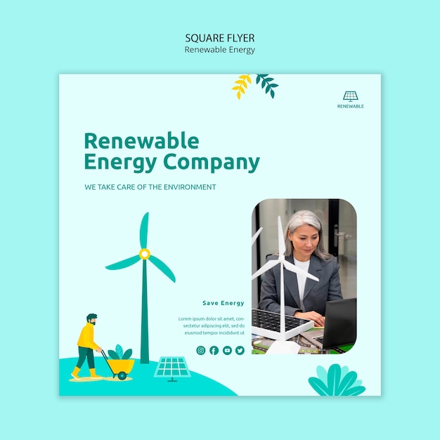 PSD flat design renewable energy square flyer