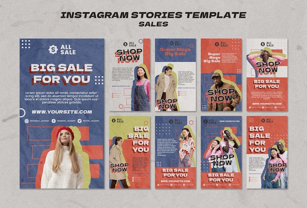 Flat design sale template of instagram stories