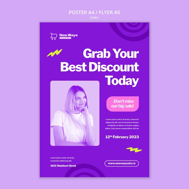 Flat design sales discount poster template