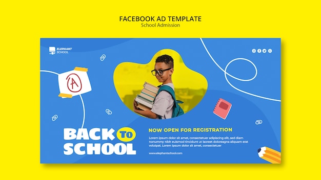 Flat design school admission facebook template