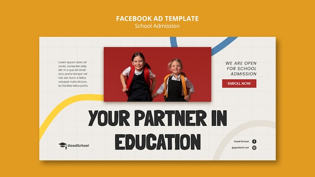 Flat design school admission facebook template