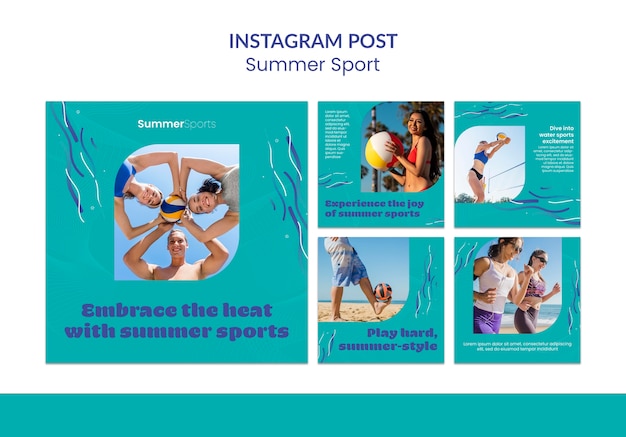 PSD flat design summer sport instagram posts