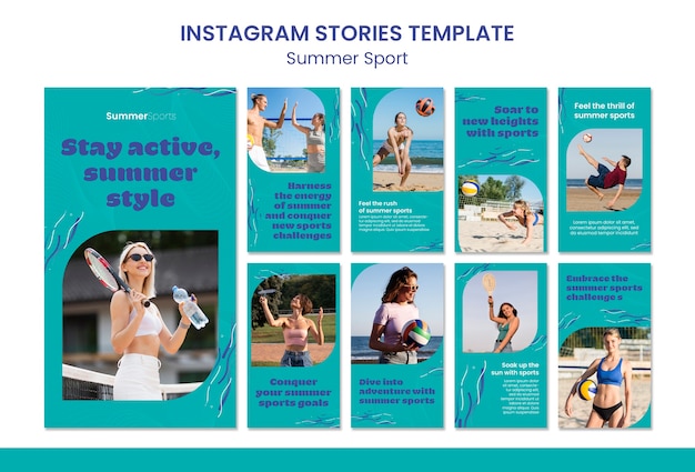 Flat design summer sport instagram stories