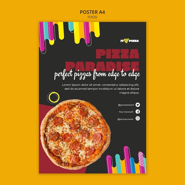 PSD flat design tasty pizza poster template