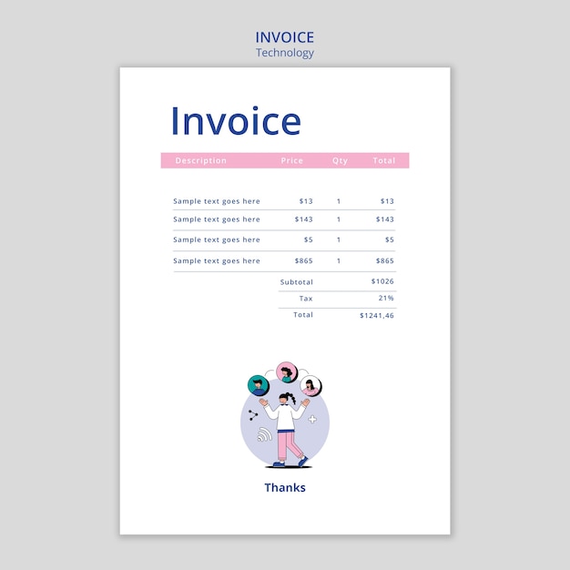 PSD flat design technology solutions invoice