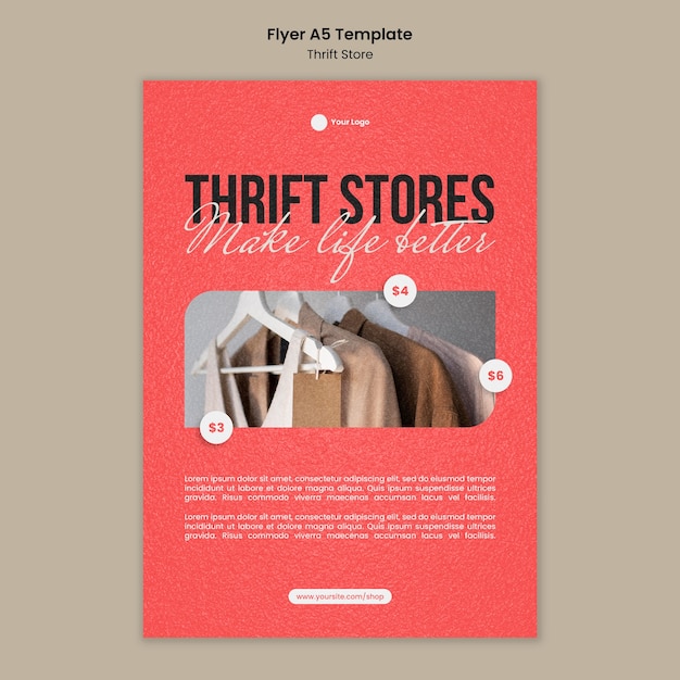 PSD flat design thrift store template