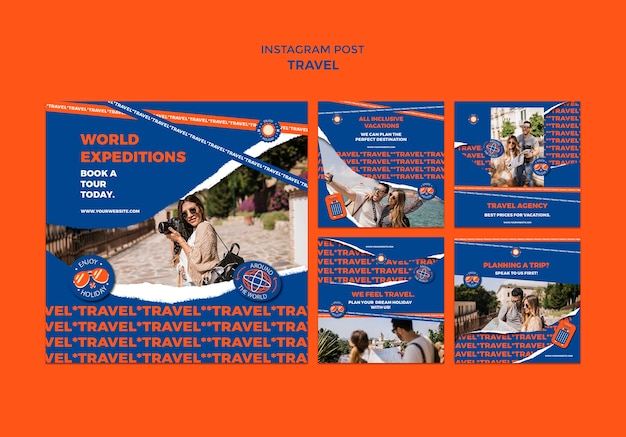 Flat design travel adventure instagram posts