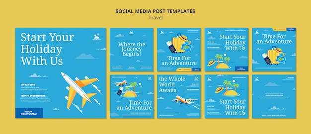 PSD flat design travel instagram post template