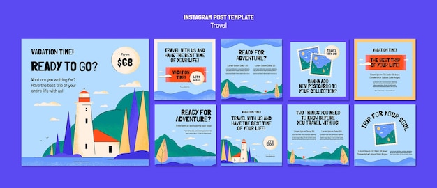 Flat design travel instagram template