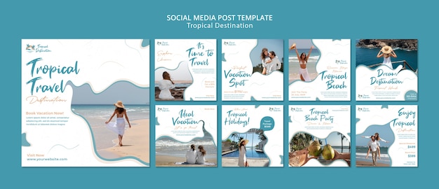 PSD flat design tropical destination instagram post design template