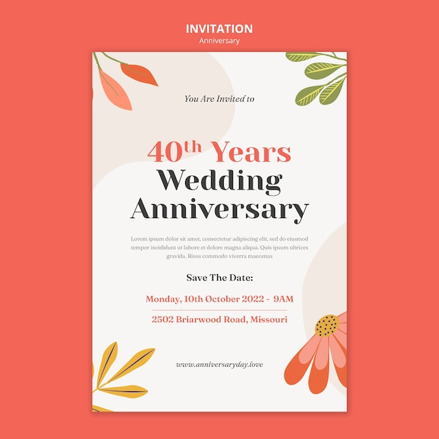 Flat design wedding anniversary template