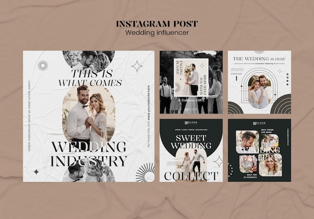 Flat design wedding influencer  instagram posts