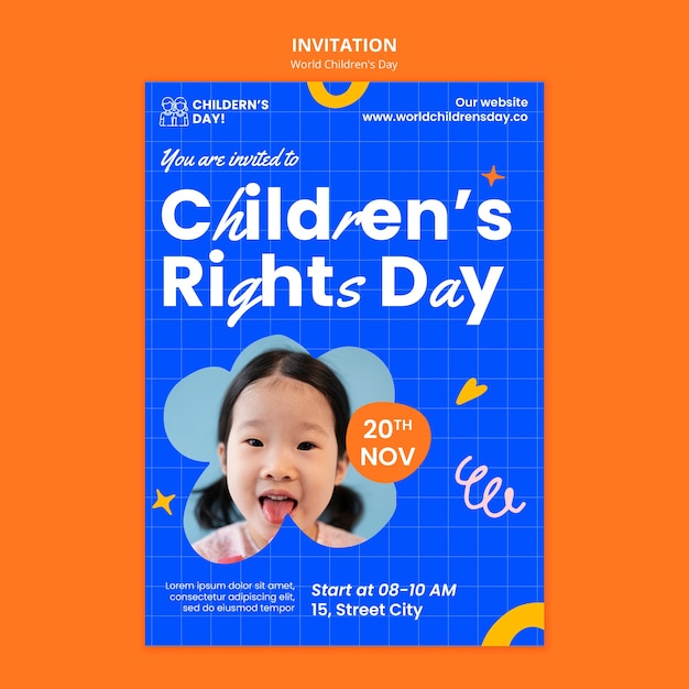 Flat design world children's day invitation