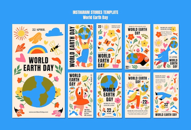 Flat design world earth day instagram stories