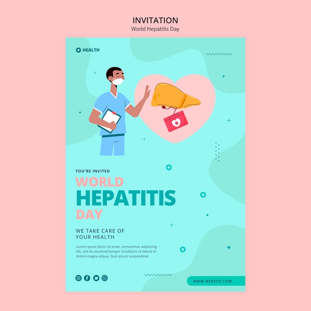 PSD flat design world hepatitis day invitation template