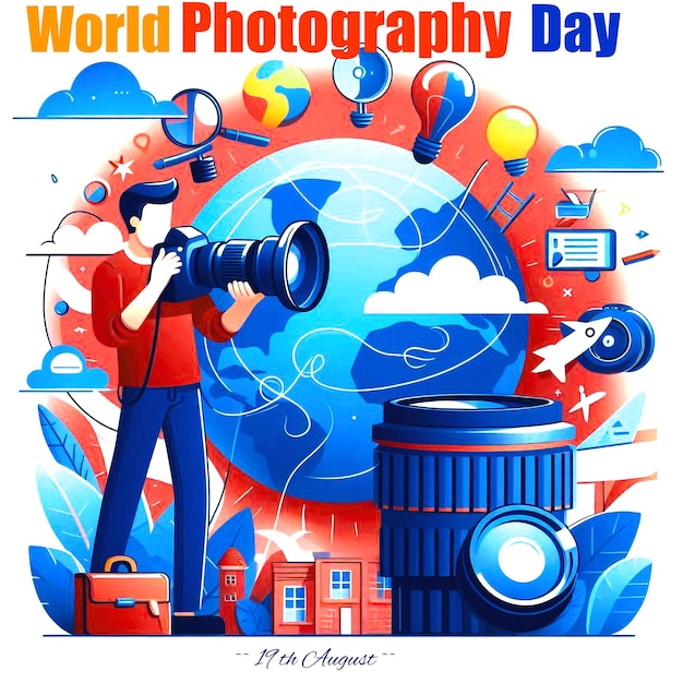 PSD flat design world photography day illustration