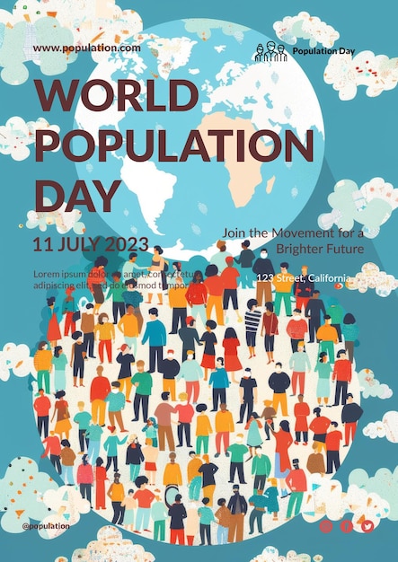 PSD flat design world population day invitation template