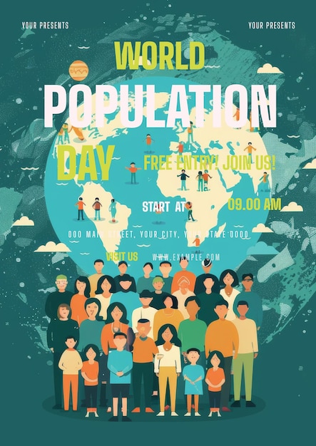 PSD flat design world population day invitation template