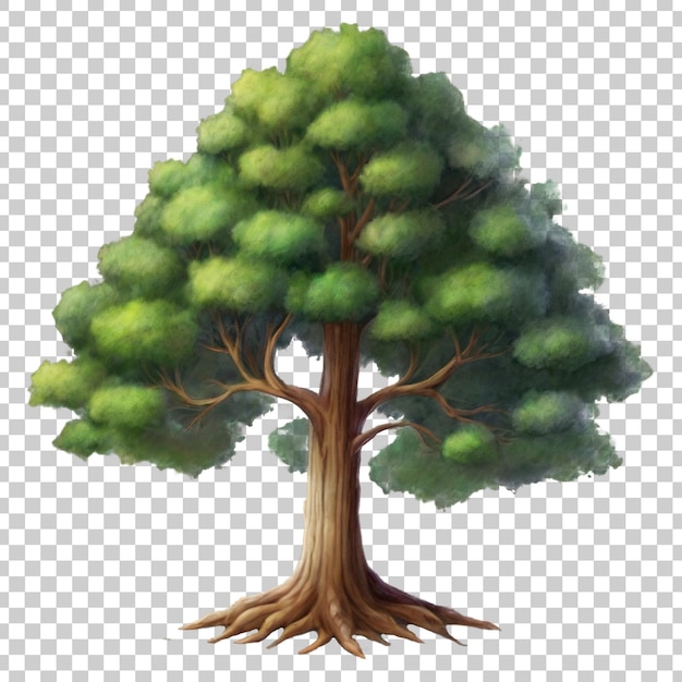 Flat digital art of a green tree isolated on transparent background