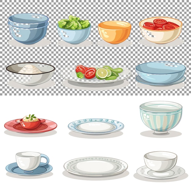 PSD flat dishes used for serving and eating food on a transparent background