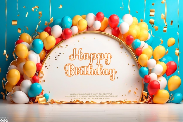 Flat golden circle and balloons birthday background