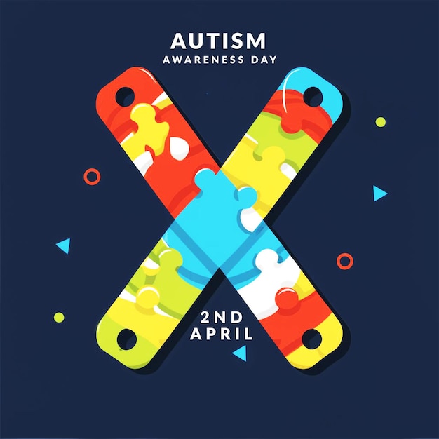 flat illustration on World autism awareness day with puzzle ribbon