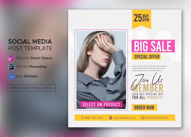 Flat instagram sale post template premium psd