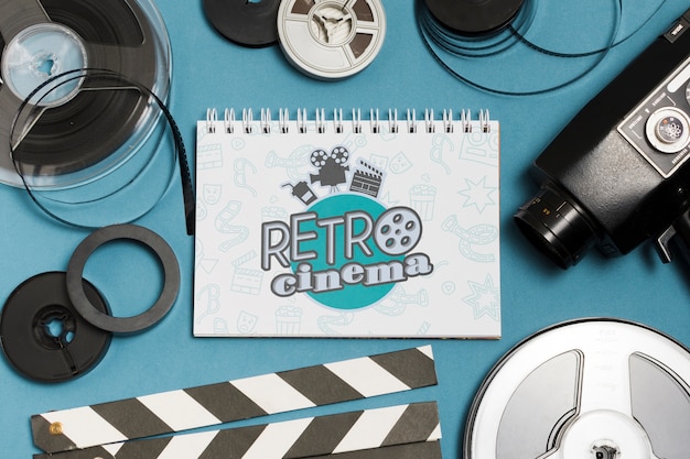 Flat lay assortment of cinema elements mock-up