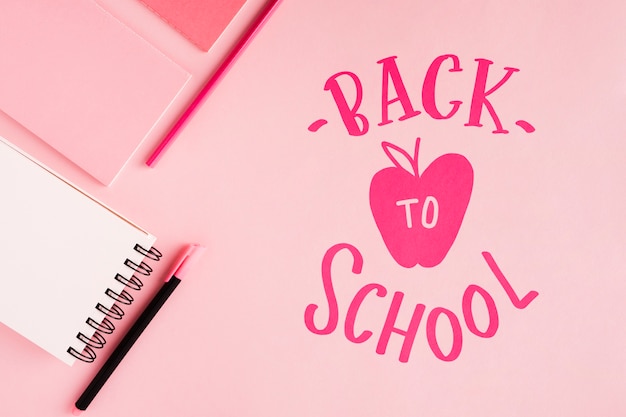 PSD flat lay back to school with pink background