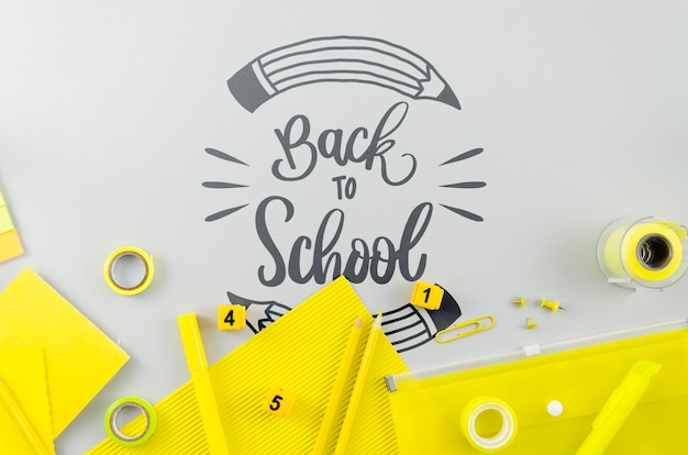 PSD flat lay back to school with yellow supplies