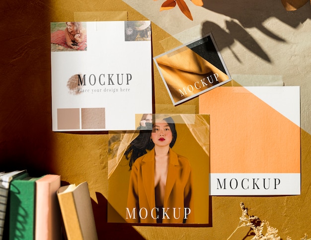 Flat lay of beautiful autumn moodboard mock-up