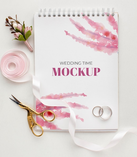 Flat lay of beautiful wedding concept mock-up