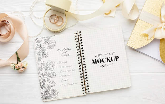 Flat lay of beautiful wedding concept mock-up