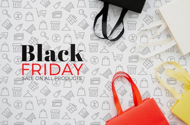 PSD flat lay of black friday concept on plain background