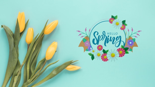 Flat lay copyspace mockup for spring