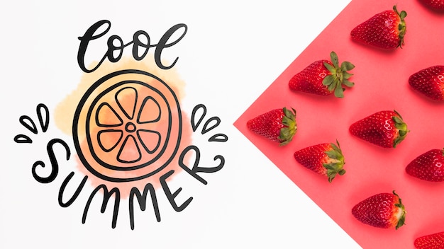 Flat lay copyspace mockup with strawberries