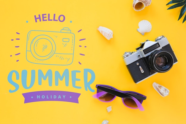 Flat lay copyspace mockup with summer elements