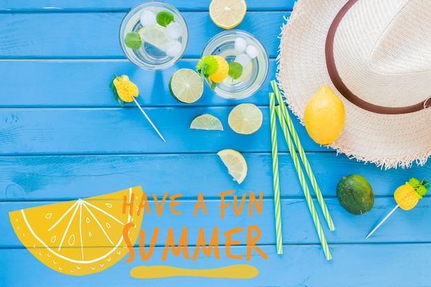 Flat lay copyspace mockup with summer elements