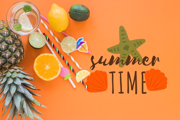 Flat lay copyspace mockup with summer elements