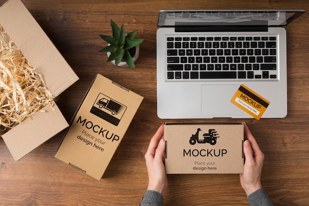 PSD flat lay of cyber monday concept mock-up