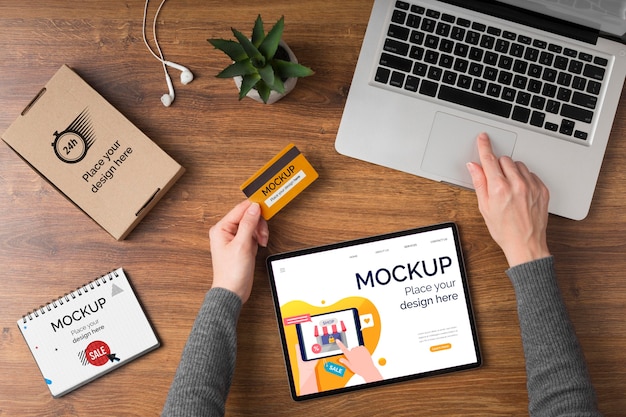 PSD flat lay of cyber monday concept mock-up