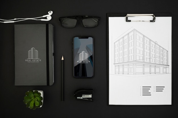 Flat lay of desk concept mock-up