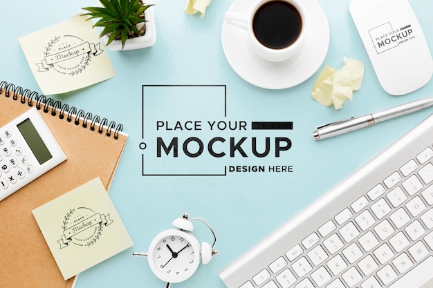 Flat lay of desk concept mock-up