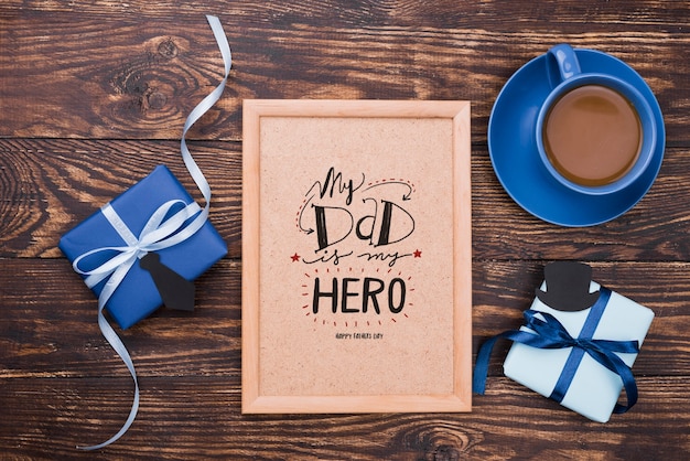 PSD flat lay of father's day concept mock-up