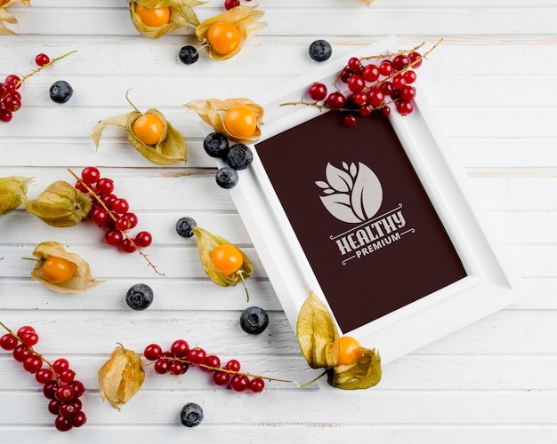 Flat lay frame mockup with healthy food concept