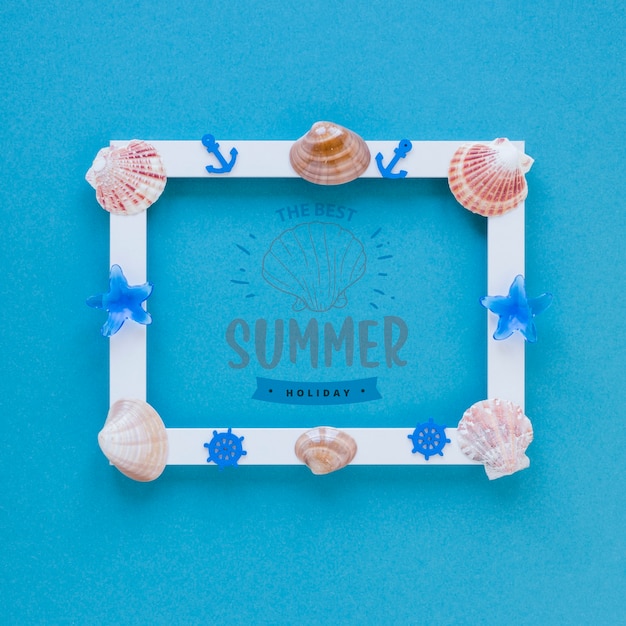 Flat lay frame mockup with summer elements