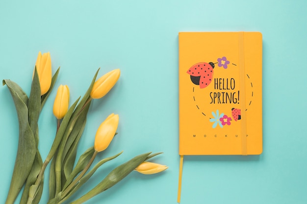 Flat lay greeting card mockup for spring