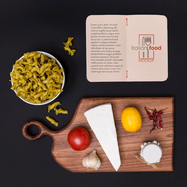 Flat lay italian cheese and pasta